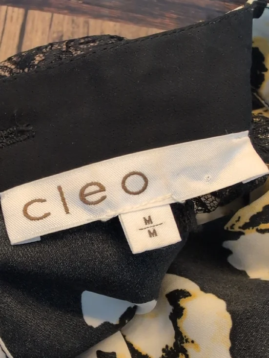 Cleo Black & Yellow Floral Blouse with Lace Sleeve Inset - Size M - Picture 12 of 14